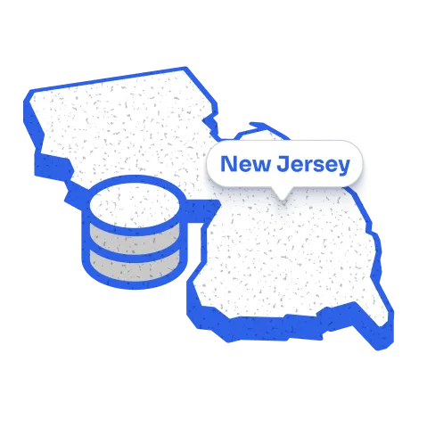 Map of New Jersey with a database icon