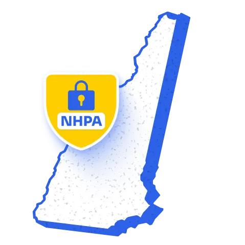 A map of New Hampshire with a padlock shield labelled NHPA