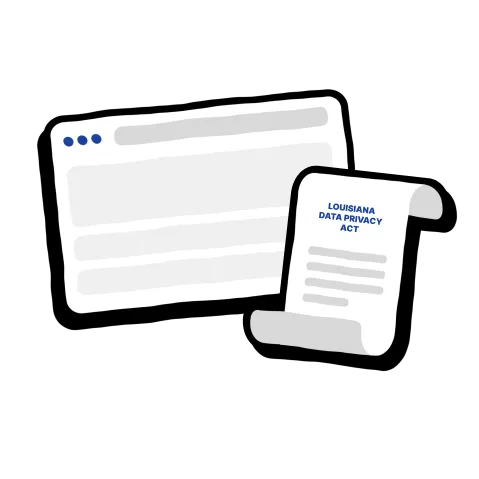 Browser window beside a Louisiana Data Privacy Act scroll