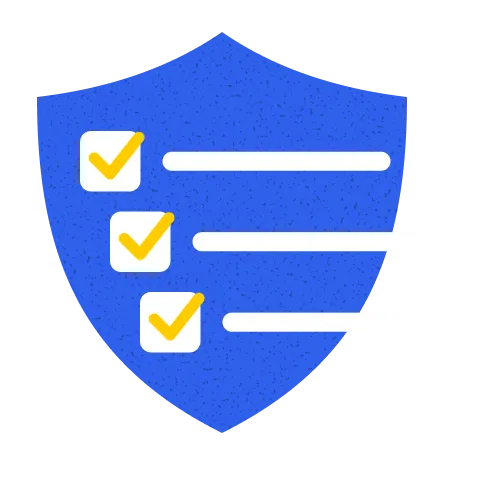 Blue shield with three ticked checkboxes