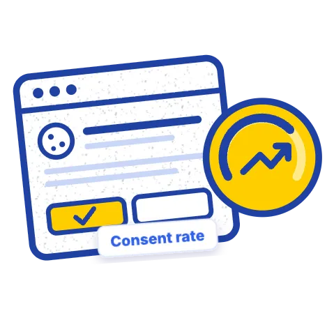 A cookie banner with an Accept button and a rising consent rate gauge