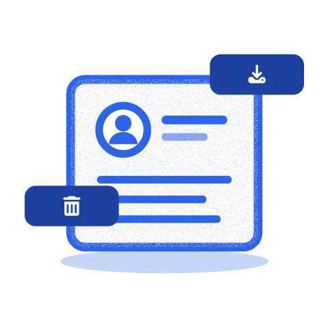 A customer profile card with a download label and a delete label