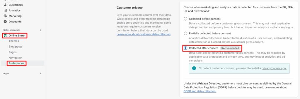 Pandectes GDPR Compliance App for Shopify - How Shopify API for GDPR & CCPA & LGPD compliance works - Preferences
