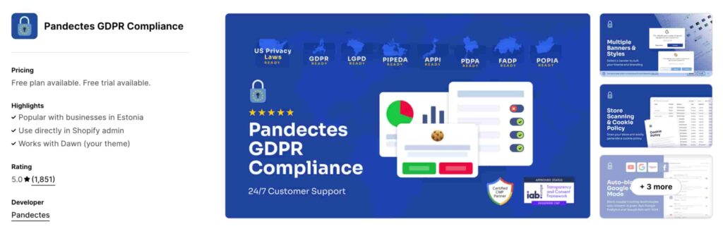 Pandectes GDPR Compliance app for Shopify stores - Top 6 Shopify apps for fashion and apparel stores in 2024 - pandectes