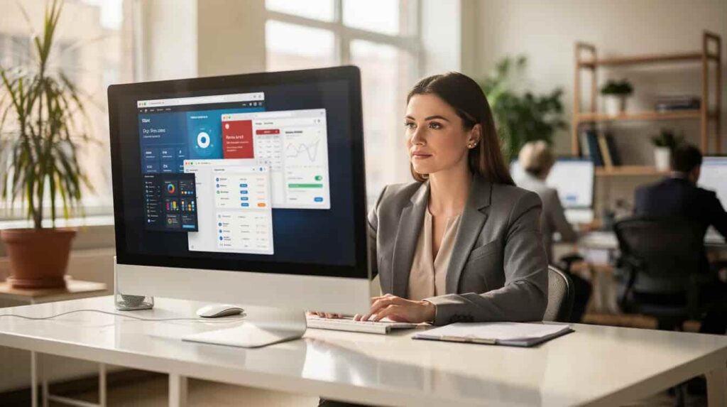 woman on desk