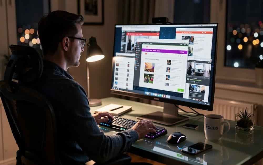 man on desktop